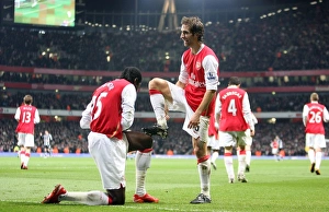 Mathieu Flamini celebrates scoring the 2nd Arsenal goal with Emmanuel Adebayor Mathieu Flamini celebrates scoring the 2nd Arsenal goal with Emmanuel Adebayor