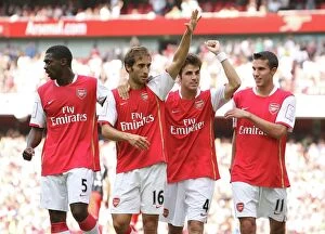 Images Dated 1st August 2007: Mathieu Flamini celebrates scoring Arsenals 1st goal with Kolo Toure