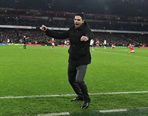 Manchester United F Collection: Mikel Arteta Celebrates Arsenal's Victory Over Manchester United in the Premier League