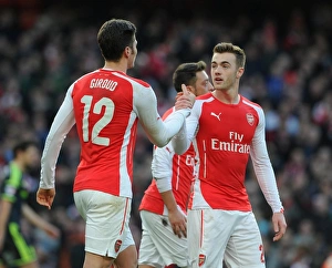 Olivier Giroud celebrates scoring his and Arsenals 1st goal with Calum Chambers Olivier Giroud celebrates scoring his and Arsenals 1st goal with Calum Chambers