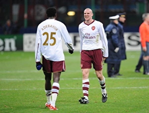 Philippe Senderos and Emmanuel Adebayor (Arsenal) celebrate at the end of the match Philippe Senderos and Emmanuel Adebayor (Arsenal) celebrate at the end of the match