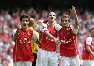 Images Dated 13th August 2007: Robin van Persie Cesc Fabregas and Mathieu Flamini celebrate the 2nd Arsenal goal scored by Alex