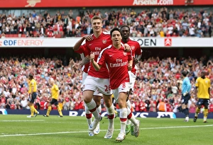 Samir Nasri celebrates scoring the Arsenal goal with Nicklas Bendtner Samir Nasri celebrates scoring the Arsenal goal with Nicklas Bendtner