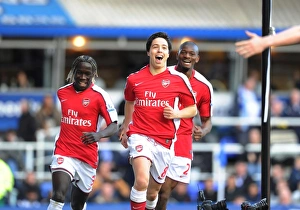 Samir Nasri shoots celebrates scoring the Arsenal goal with Bacary Sagna and Abou Diaby Samir Nasri shoots celebrates scoring the Arsenal goal with Bacary Sagna and Abou Diaby