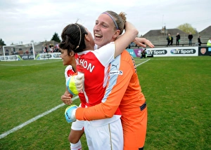 Sari van Veenendaal and Natalia Pablos Sanchon (Arsenal Ladies) celebrate after the Sari van Veenendaal and Natalia Pablos Sanchon (Arsenal Ladies) celebrate after the