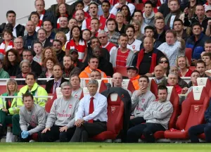 Arsene Wenger and Arsenal Backroom Staff Celebrate 3:0 Victory Print