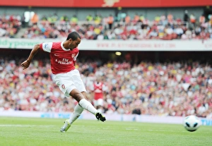 Theo Walcott shoots past Blackpool goalkeeper Matthew Gilks to score the 1st Arsenal goal Theo Walcott shoots past Blackpool goalkeeper Matthew Gilks to score the 1st Arsenal goal