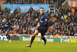 Thomas Vermaelen celebrates scoring the 3rd Arsenal goal. Stoke City 1:3 Arsenal Thomas Vermaelen celebrates scoring the 3rd Arsenal goal. Stoke City 1:3 Arsenal