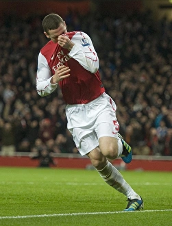 Thomas Vermaelen celebrates scoring the Arsenal goal during the Barclays Premier League Thomas Vermaelen celebrates scoring the Arsenal goal during the Barclays Premier League