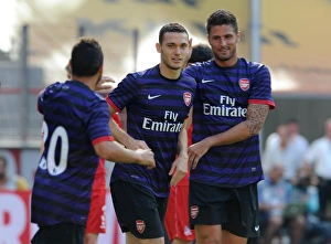 Thomas Vermaelen celebrates scoring Arsenal's 1st goal with Santi Cazorla and Olivier Giroud Thomas Vermaelen celebrates scoring Arsenal's 1st goal with Santi Cazorla and Olivier Giroud