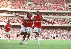 Images Dated 23rd September 2006: William Gallas celebrates scoring Arsenals 1st goal with Kolo Toure