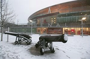 Images Dated 8th February 2007: Winter's Embrace at Emirates: A Magical Snow-Covered Arsenal Football Ground