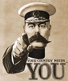 Images Dated 16th October 2009: Your Country Needs You Recruitment 1914 1910s UK Lord Kitchener propaganda WW1 slogans