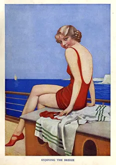 Enjoying The Breeze 1950s UK mcitnt story illustrations womens swimming costumes Enjoying The Breeze 1950s UK mcitnt story illustrations womens swimming costumes