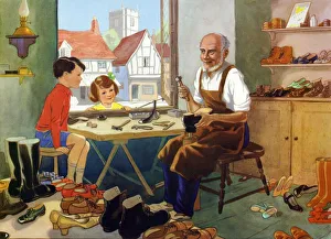 Infant School Illustrations 1950s UK cobblers shoes repairing repairs mending shoemakers Infant School Illustrations 1950s UK cobblers shoes repairing repairs mending shoemakers