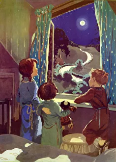 Infant School Illustrations 1950s UK dressing gowns childrens moonlight bedtime Enid Infant School Illustrations 1950s UK dressing gowns childrens moonlight bedtime Enid