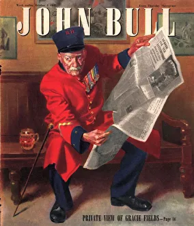 John Bull 1947 1940s UK chelsea pensioners reading newspapers magazines John Bull 1947 1940s UK chelsea pensioners reading newspapers magazines