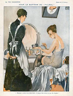 La Vie Parisienne 1916 1910s France cc maids applying makeup make-up powder dressing La Vie Parisienne 1916 1910s France cc maids applying makeup make-up powder dressing