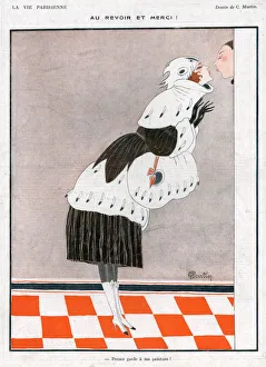 La Vie Parisienne 1918 1910s France C Martin illustrations kissing womens fur mufflers La Vie Parisienne 1918 1910s France C Martin illustrations kissing womens fur mufflers