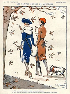 La Vie Parisienne 1919 1910s France Georges Pavis illustrations walking dogs Autumn La Vie Parisienne 1919 1910s France Georges Pavis illustrations walking dogs Autumn