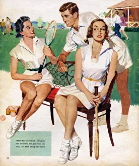 Tennis 1953 1950s UK Maudson tennis players flirting gossips gossiping mens womens Tennis 1953 1950s UK Maudson tennis players flirting gossips gossiping mens womens