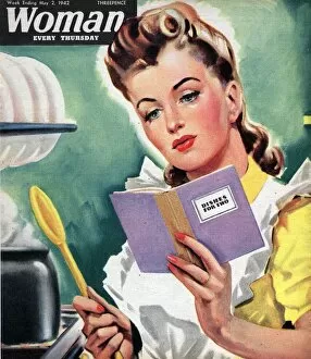 Images Dated 17th November 2003: Woman 1942 1940s UK cooking women at war housewives reading recipes housewife woman