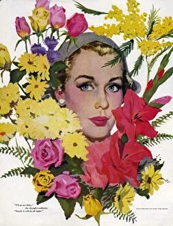 Images Dated 30th June 2009: Woman with Flowers 1950s USA Coby Whitmore womens story illustrations CPI womens