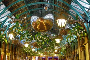 Covent Garden Mistletoe Christmas decorations and lights, London Covent Garden Mistletoe Christmas decorations and lights, London