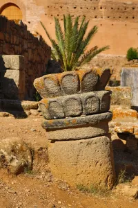 Ruined column in the Chellah necropolis in Rabat, Morocco