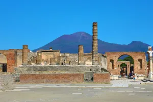 Ruined pillar in the ancient Roman city of Pompeii, Italy