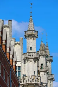 Spires of the Town Hall in the Grand Place or Grote Markt, Brussels, Belgium Spires of the Town Hall in the Grand Place or Grote Markt, Brussels, Belgium