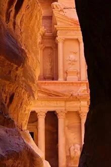The Treasury, Al-Khazneh, seen through the Siq, Petra, Jordan