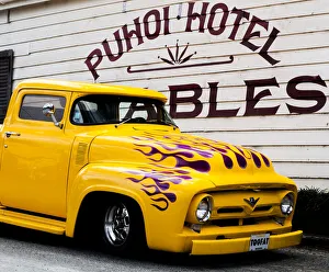 A decorated car outside the Puhoi Hotel in Puhoi, Auckland Region, New Zealand A decorated car outside the Puhoi Hotel in Puhoi, Auckland Region, New Zealand
