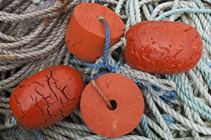 Fishing floats and fishing rope in Orkney, Scotland Fishing floats and fishing rope in Orkney, Scotland