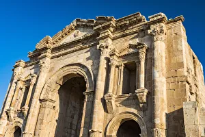 Hadrian`s Arch at the Roman city in Jerash, Jordan Hadrian`s Arch at the Roman city in Jerash, Jordan