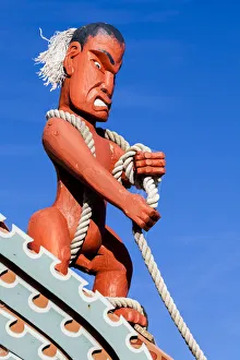 A Maori wooden carving at Kaikoura in Canterbury, New Zealand A Maori wooden carving at Kaikoura in Canterbury, New Zealand