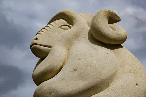 A sculpture of a merino sheep at Omarama in Otago, New Zealand A sculpture of a merino sheep at Omarama in Otago, New Zealand