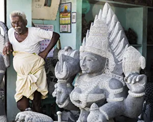 A stone carving shop at Mamallapuram in Tamil Nadu, India A stone carving shop at Mamallapuram in Tamil Nadu, India