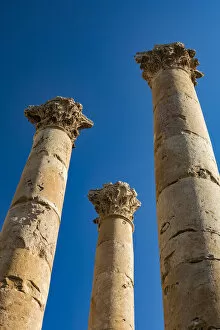 Tall pillars at the Temple of Artemis at the Roman city in Jerash, Jordan
