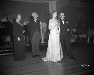 Prints of Carol Marsh and Richard Attenborough making a speech at an event to promote the release of the film Brighton And Hove Prints: Brighton Rock 1947 Print: StudioCANAL Negs Pub