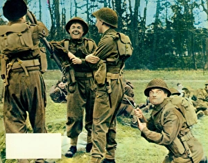 A colour lobby card for Carry On Sergeant (1958) with a blank space for the exhibitors at A colour lobby card for Carry On Sergeant (1958) with a blank space for the exhibitors at