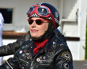 <b class=qtipBold><figcaption>CM4 9052 Lady biker</figcaption></b><br>Lady biker, Goodwood Revival 2014, Goodwood, Goodwood Revival 2014, Goodwood Transport Corps, lady biker, motorcycles, rockers.<br><em>© A© 2014 Chris McEvoy, all rights reserved, www.cjm-photography.co.uk.</em> CM4 9052 Lady biker