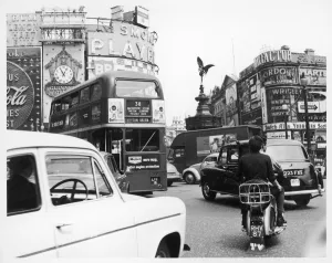 A 1960s View of Piccadilly Circus from a Car Window