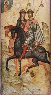 14th century russian icon depicting saint boris and saint gleb on horseback 14th century russian icon depicting saint boris and saint gleb on horseback