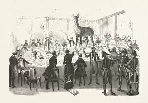 19th Century Gallery: 19th Century Dinner Party After The Hunt. Engraving 1800s