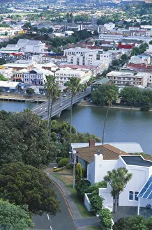 Aerial view of Wanganui and the city bridge from Durie Hill, South of the North Island Aerial view of Wanganui and the city bridge from Durie Hill, South of the North Island