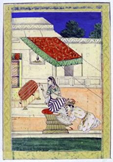 Album of Ragamala. A prince kneels at the feet of his mistress Khandita Nayiki (The Album of Ragamala. A prince kneels at the feet of his mistress Khandita Nayiki (The
