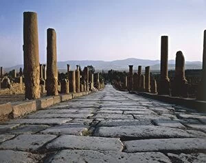 Algeria, timgad, Ruins of Roman colonial town founded by Emperor Trajan around 100 A.D