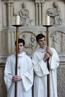 Roman Catholicism Gallery: Altar boys outside Notre Dame of Paris cathedral