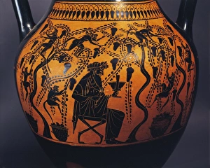 Amphora by Painter of Priam, Detail of man drinking among vineyards, 520-510 B.C Amphora by Painter of Priam, Detail of man drinking among vineyards, 520-510 B.C